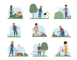 Professional Gardeners Flat Set vector