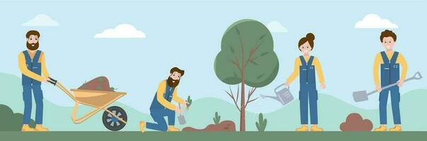 Professional Gardeners Flat Background vector