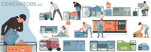 Electric Generator Flat Compositions vector