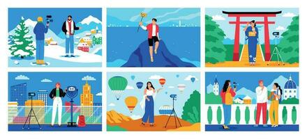 Travel Blogger Color Set vector