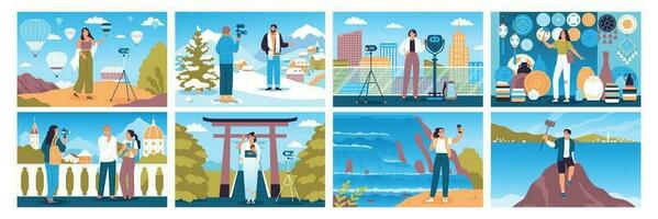 Travel Blogger Compositions Set vector