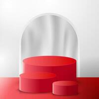 3d realistic podium red white color vector design