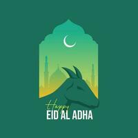 Eid al adha mubarak calligraphy with camel and moon vector