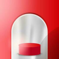 3d realista podio rojo blanco color vector diseño