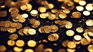 Gold coins with black background, rain of money, wealth, rich concept image of success photo