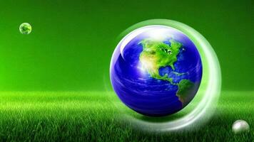 earth on grass, water conservation, energy saving, earth day, environmental protection AI generated photo