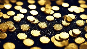 Gold coins with black background, rain of money, wealth, rich concept image of success photo