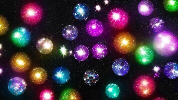 Sparkling bright colored gemstones on a black background, mysterious concept AI generated photo