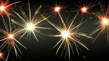 Sparkling red and yellow sparkling fireworks with black background celebration concept photo