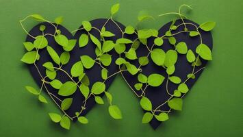 Vines entwined into love, green background, environmental protection concept, photo