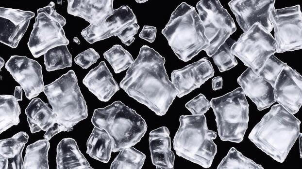 Irregularly shaped ice cubes with black background photo