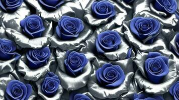 azul plata rosas, romántico atmósfera, lujo boda, oscuro antecedentes ai generado foto