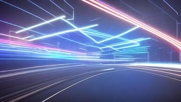 futurista azul rojo neón alto velocidad luz, datos transmisión concepto, oscuro antecedentes ai generado foto