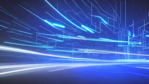 futuristic blue neon high speed light, data transmission concept, dark background photo