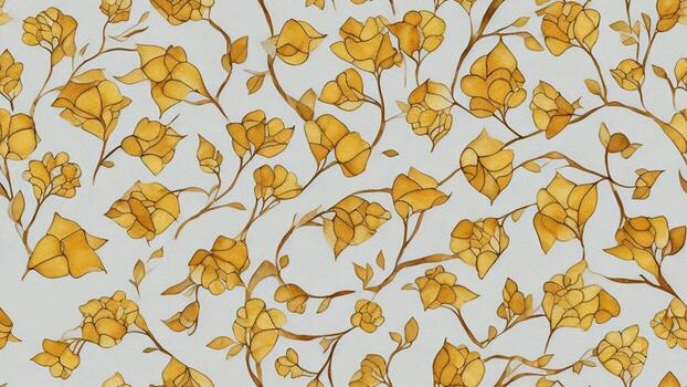 watercolor beautiful golden trumpet tree, tile seamless repeating pattern photo