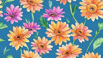 watercolor beautiful Gerbera Daisy flower, tile seamless repeating pattern photo