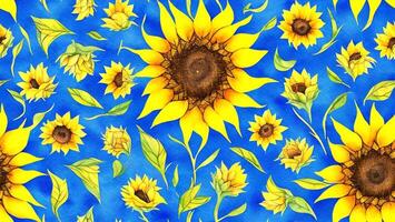 watercolor beautiful Sunflower, tile seamless repeating pattern photo