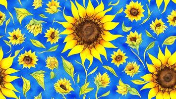 watercolor beautiful Sunflower, tile seamless repeating pattern AI generated photo