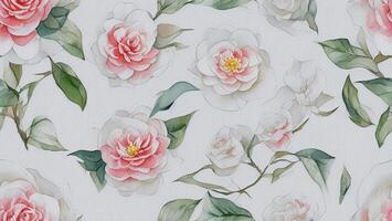 watercolor beautiful pink camellia flower, tile seamless repeating pattern photo