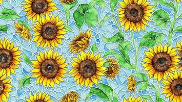watercolor beautiful Sunflower, tile seamless repeating pattern photo