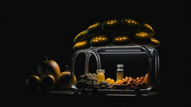 Mushroom incubator with dark background photo