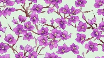 watercolor beautiful purple plum flower, tile seamless repeating pattern photo