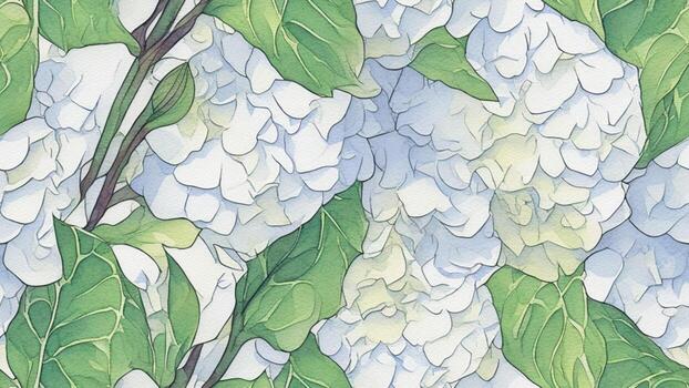 acuarela hermosa blanco hortensia flor, loseta sin costura repitiendo modelo ai generado foto