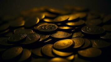 Shiny gold coin with blurred dark background AI generated photo