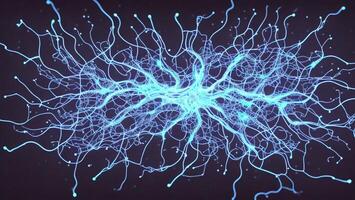 Futuristic blue luminous nerve cells black background photo