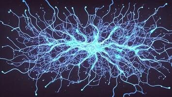 Futuristic blue luminous nerve cells black background AI generated photo