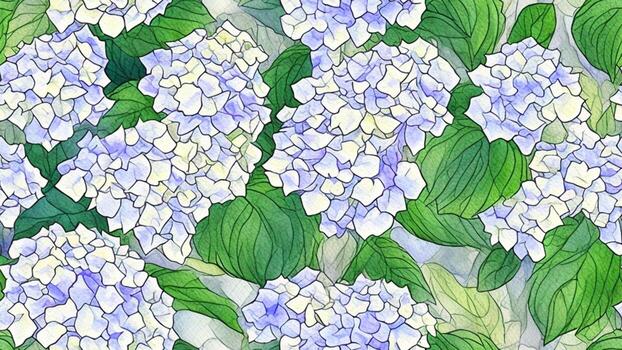 acuarela hermosa azul hortensia flor, loseta sin costura repitiendo modelo ai generado foto