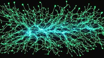 Futuristic green luminous nerve cells black background photo