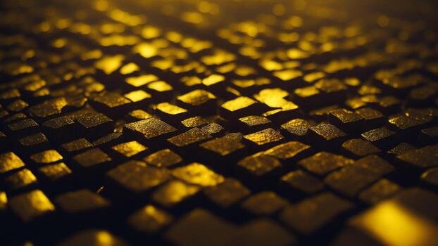Shiny gold bricks with blurred dark background photo
