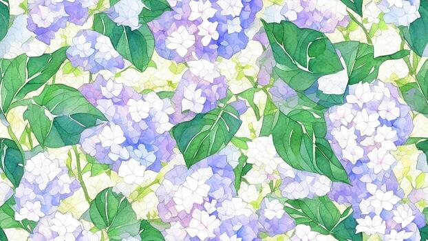 watercolor beautiful blue hydrangea flower, tile seamless repeating pattern photo
