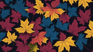 Classical red, blue and yellow maple leaves with dark background photo