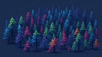 Cartoon style blue rainbow gradient forest AI generated photo