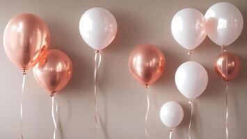 Rose gold, white balloons and white background events wedding sale happy atmosphere photo