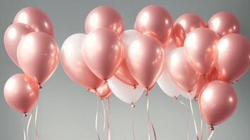 Rose gold, white balloons and white background events wedding sale happy atmosphere AI generated photo