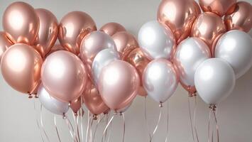 Rose gold, silver balloons and white background events wedding sale happy atmosphere photo