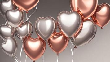 Heart shaped Rose gold silver balloons and dark background events wedding love photo