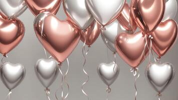Heart shaped Rose gold silver balloons and dark background events wedding love photo