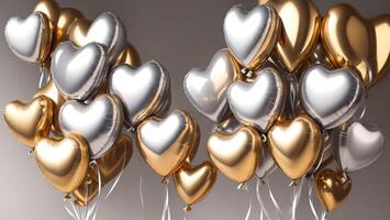 Heart shaped gold silver balloons and dark background events wedding love AI generated photo