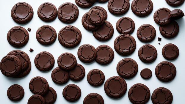Dark chocolate chip cookies with white background photo