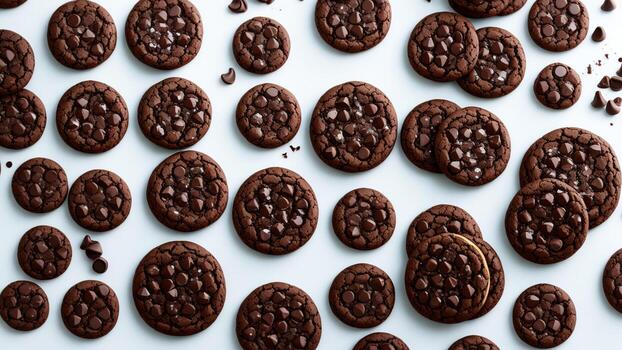 oscuro chocolate chip galletas con blanco antecedentes ai generado foto