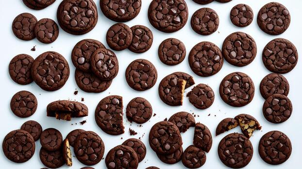 Dark chocolate chip cookies with white background photo