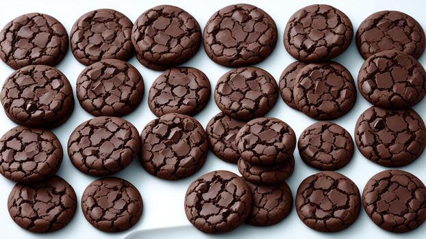 Dark chocolate chip cookies with white background photo