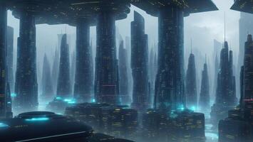 Futuristic high-tech city, high-speed data transmission automation concept photo