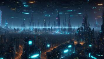 Futuristic high-tech city, high-speed data transmission automation concept photo