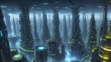 Futuristic high-tech city, high-speed data transmission automation concept photo