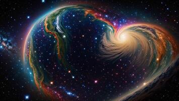 Earth nebula heart-shaped construction concept, galactic background photo